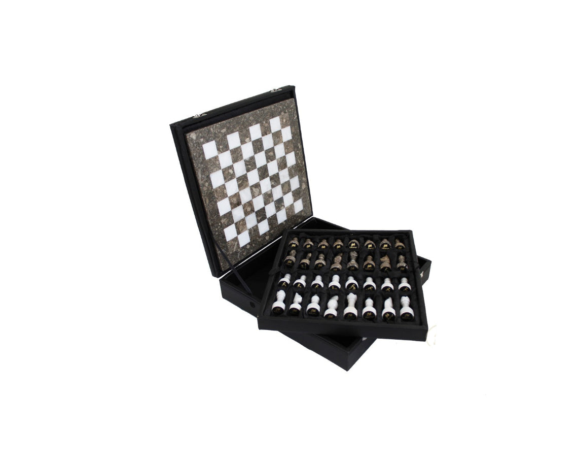 Grey and White Marble Chess Set