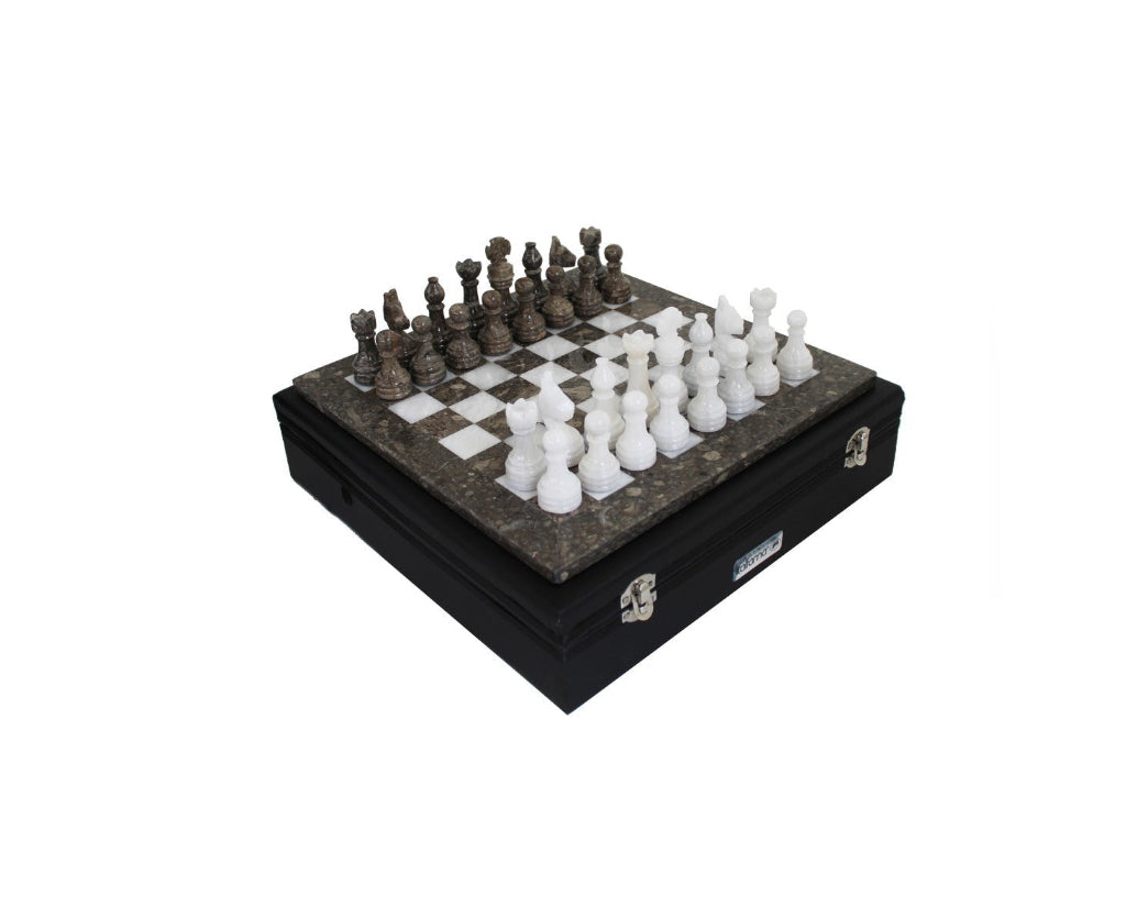 Grey and White Marble Chess Set