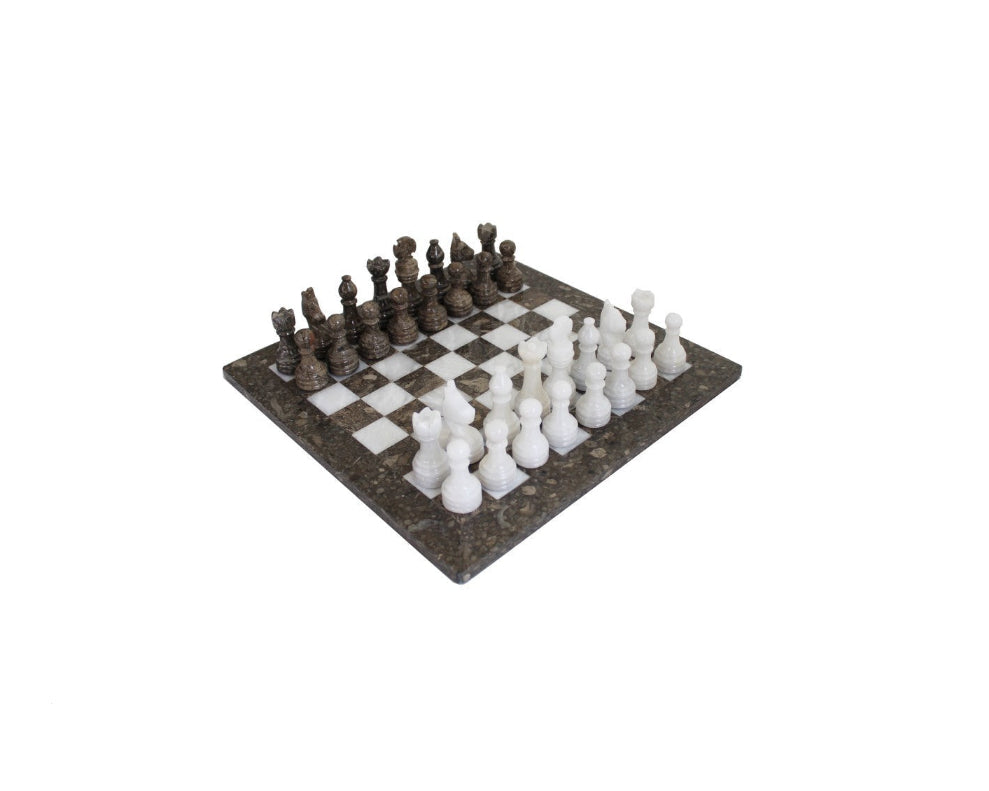 Grey and White Marble Chess Set